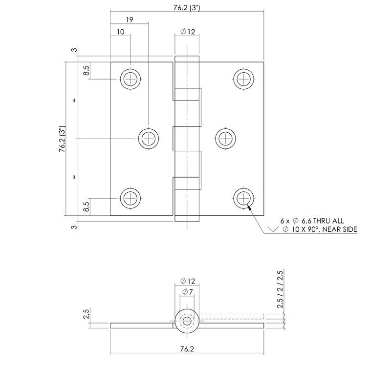 Intersteel kogellagerscharnier recht 3""(76x76x2,5) rvs - Afbeelding 2