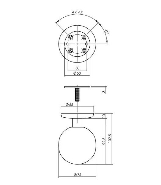 Intersteel voordeurknop bol Ø75mm éénzijdige montage rvs - Afbeelding 2
