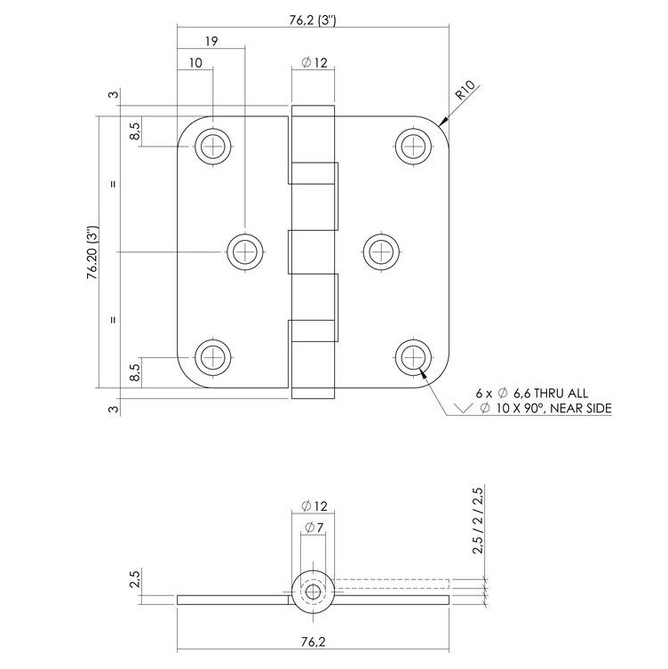 Intersteel kogellagerscharnier afgerond 3"" (76x76x2,5) rvs - Afbeelding 2