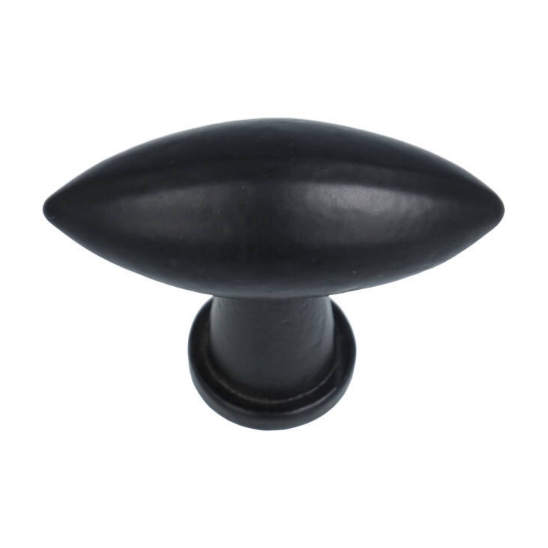 Knop ovaal ijzer zwart 37 x 13 mm