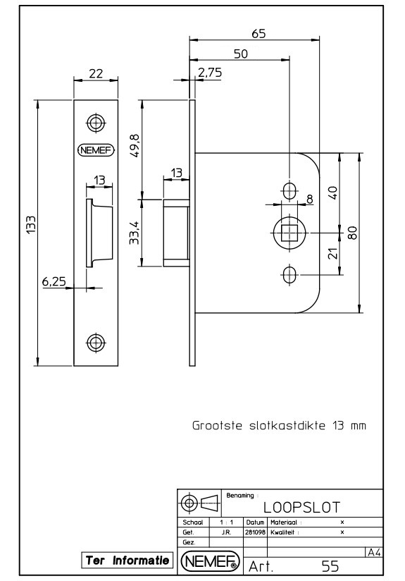 Nemef loopslot 55-50 mm staal verzinkt - Afbeelding 2