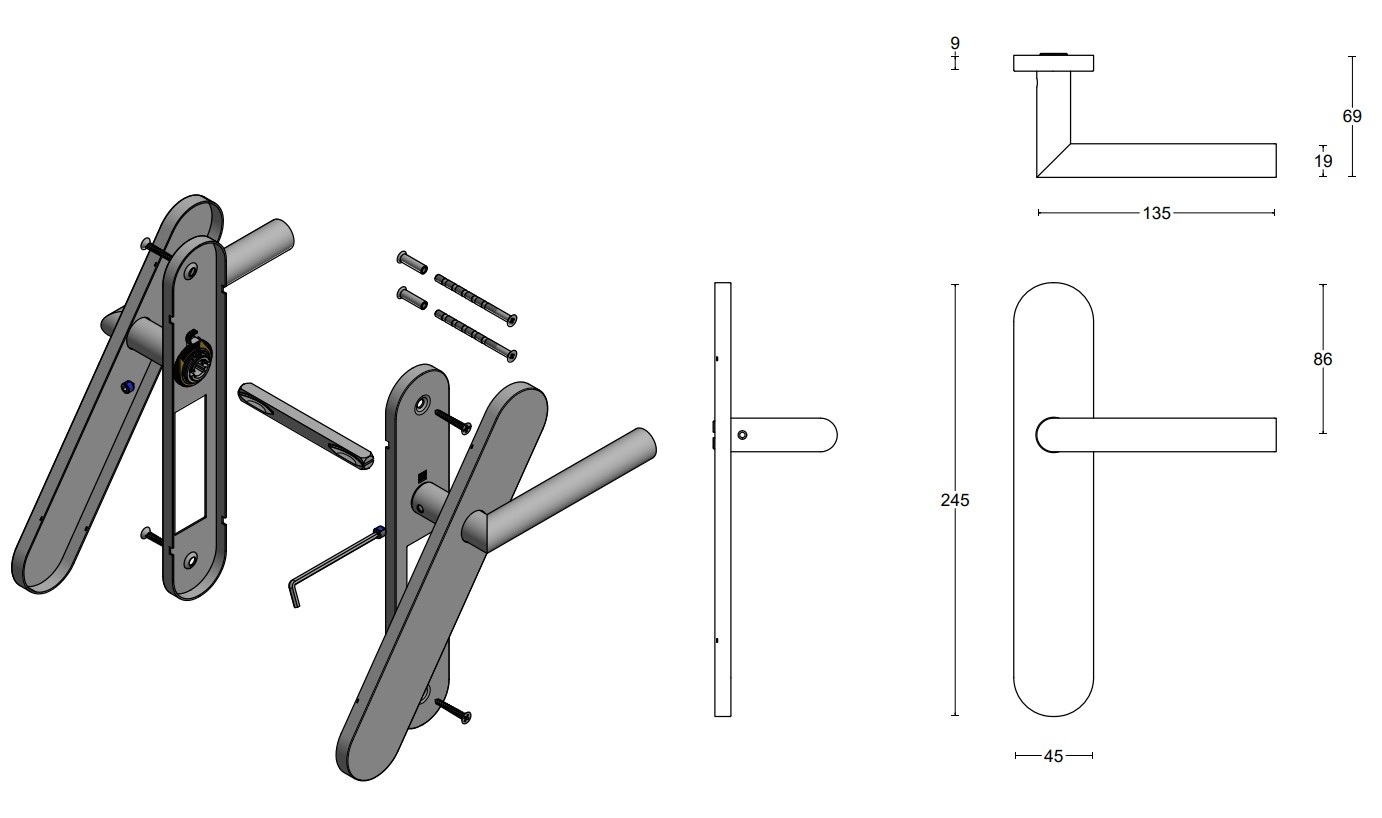 Deurklink op blind schild BASICS LBII-19P13SFC mat zwart