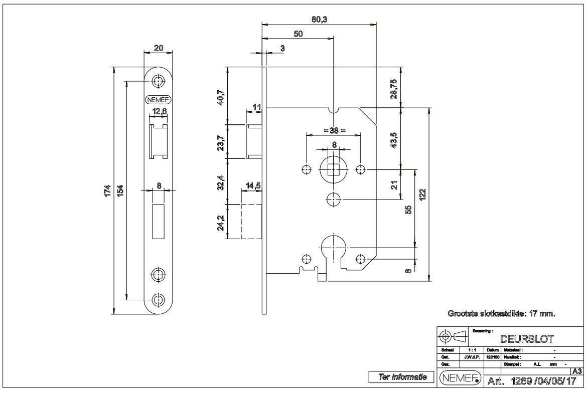Nemef cilinder PC55 insteekslot 12694 met witte voorplaat