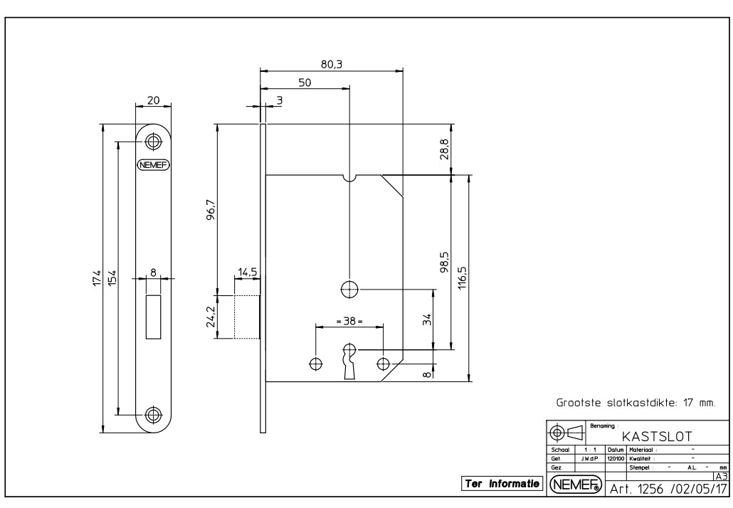Nemef kastslot 12562 met witte voorplaat
