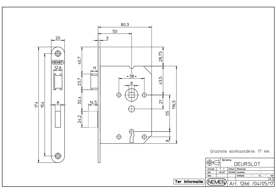 Nemef klavier SL56 insteekslot 1266/4 met staal gelakte voorplaat - Afbeelding 2