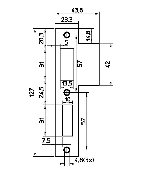 Nemef sluitplaat rechthoekig P1266/17 rvs - Afbeelding 2