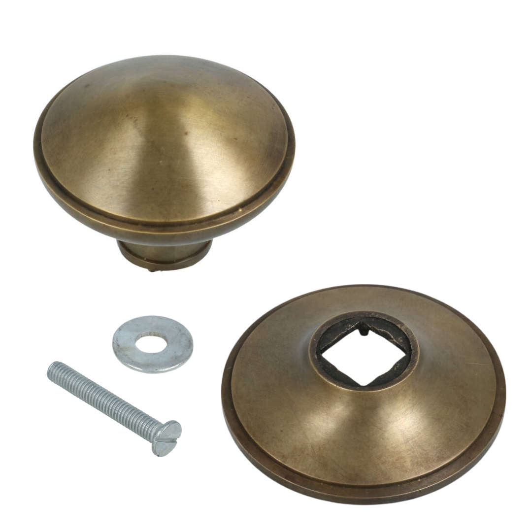 Voordeurknop Rond op rozet messing Antiek - Afbeelding 2