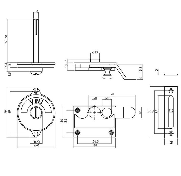 Intersteel wc-overslag met bocht en tekst “vrij / bezet” nikkel - Afbeelding 2