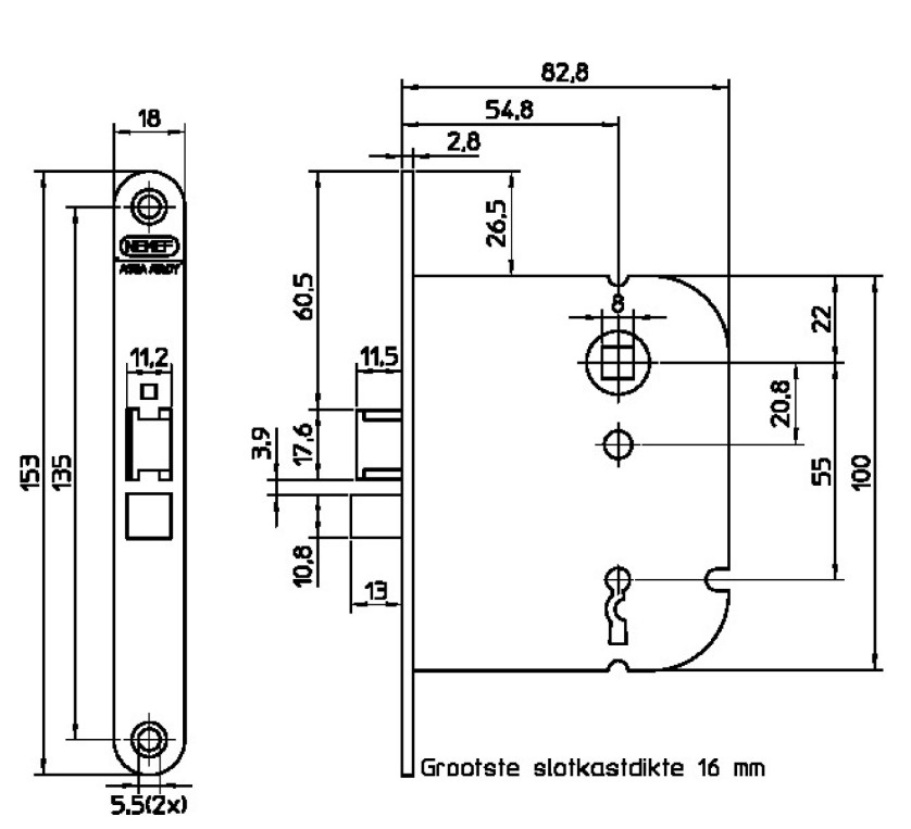 Nemef dag en nachtslot 1446 met staal gelakte voorplaat - Afbeelding 2