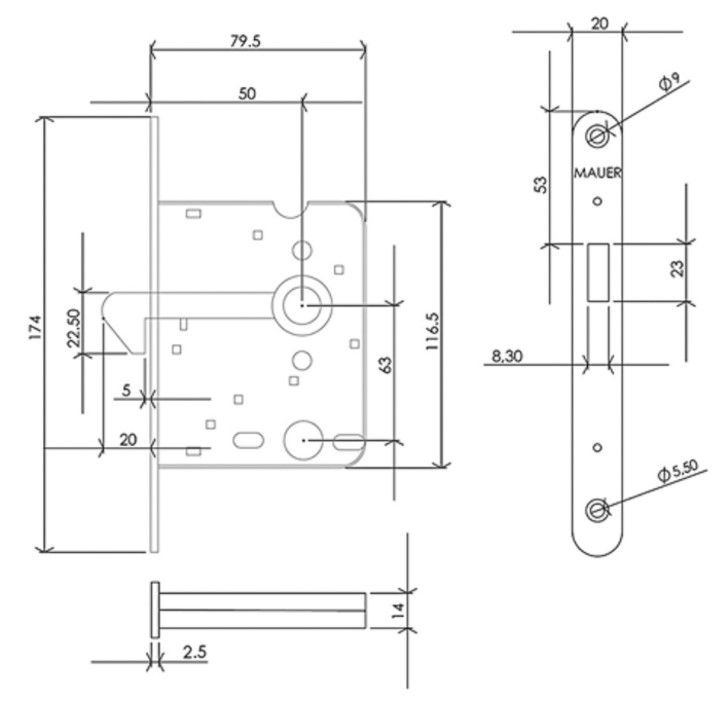 Mauer 1134 BAD Schuifdeurslot gelakt RAL9010 - Afbeelding 2