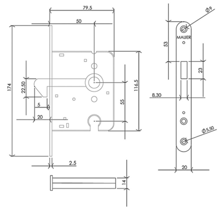 Mauer 1134 PZ Schuifdeurslot gelakt RAL9010 - Afbeelding 2