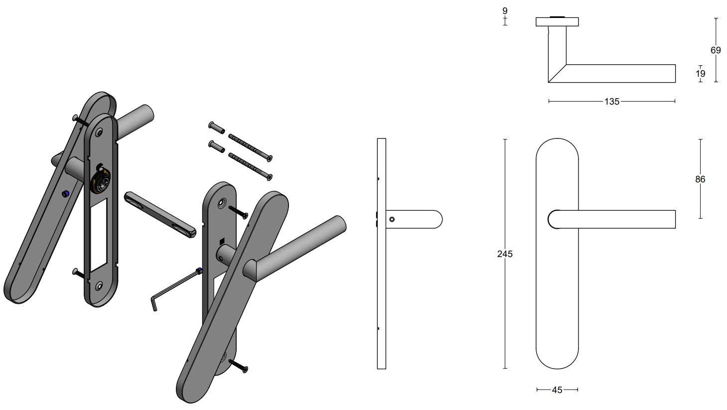 Deurklink op blind schild BASICS LBII-19P13SFC PVD mat goud - Afbeelding 2