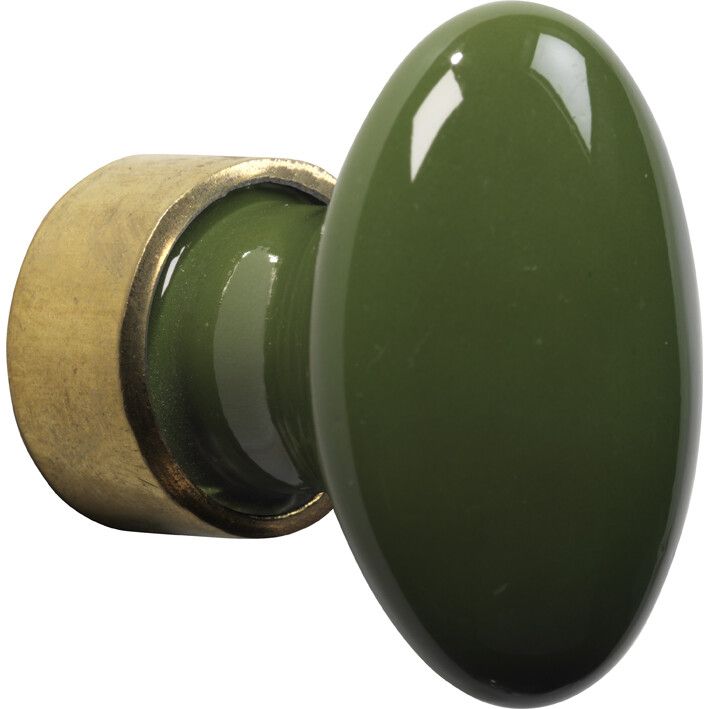 Meubelknop ovaal porselein 33mm messing ongelakt/keizergroen