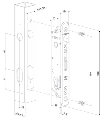 LOCINOX cilinder insteekslot PC92 rvs - Afbeelding 2