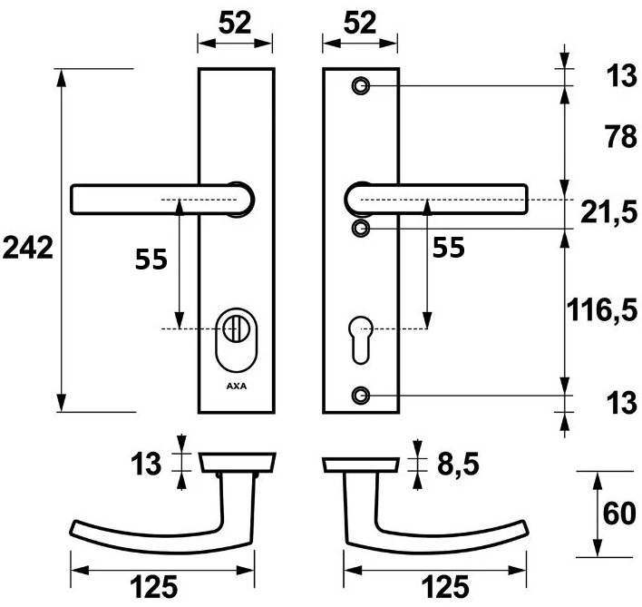 AXA Basic veiligheidsbeslag PC55 SKG3 met kerntrekbeveiliging kruk/kruk - Afbeelding 2