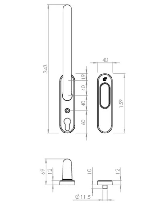 S2 hefschuifbeslag HSOV 40 inclusief opbouwkom PC69 zwart