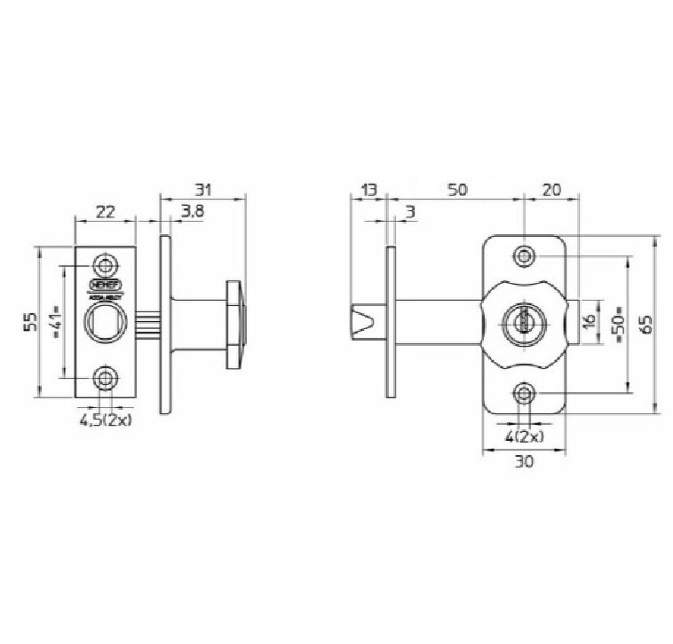 Nemef insteekgrendel afsluitbaar 2602/4-50 mm aluminium F1 - Afbeelding 2