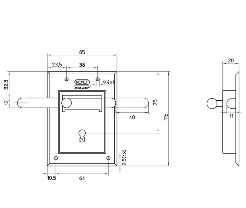 Nemef opleg grendelslot 98/12 staal verzinkt - Afbeelding 2