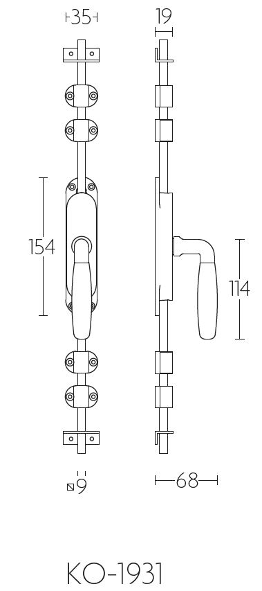 Kruk-Espagnolet TIMELESS KO-1931 rechts messing ongelakt/ebbenhout - Afbeelding 2