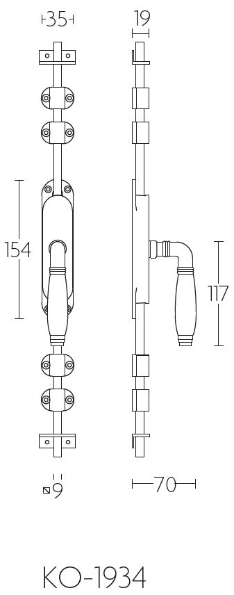 Kruk-Espagnolet TIMELESS KO-1934 rechts glans nikkel/ebbenhout - Afbeelding 2
