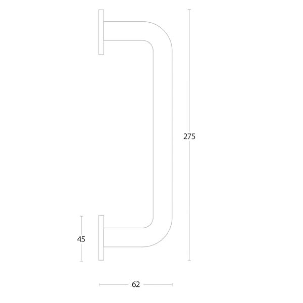 Deurgreep 252x62x19 RVS tekening