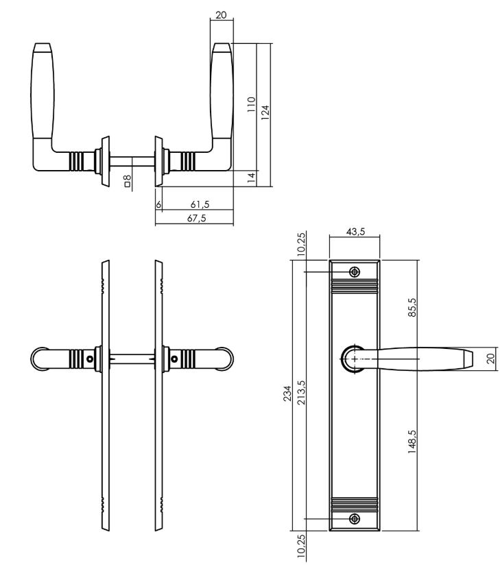 Intersteel deurklink Ton basic met schild blind rechthoekig met rillen 235x43mm nikkel mat/zwart - Afbeelding 2