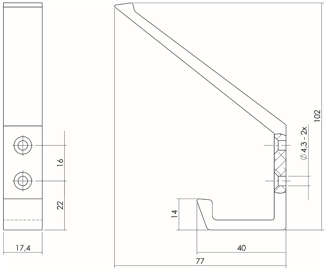 Intersteel Kapstokhaak met verticale schroefgaten aluminium - Afbeelding 2