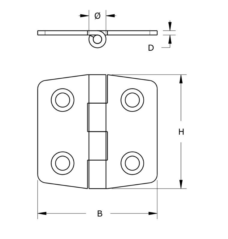 DX Klepscharnier rvs gepolijst vaste pen 40x42 mm - Afbeelding 2