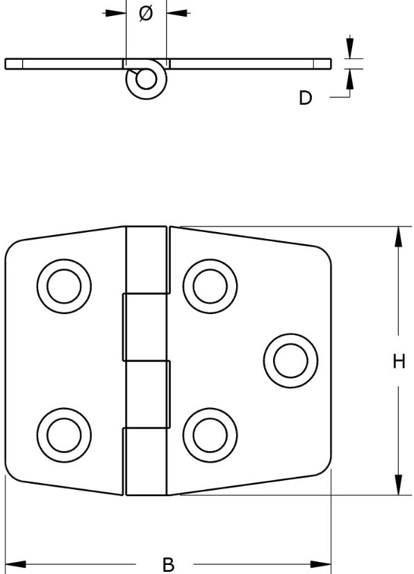 Klepscharnier RVS Gepolijst Vaste Pen 40x42 mm