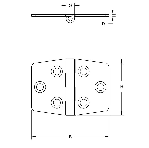 DX Klepscharnier rvs gepolijst vaste pen 40x70 mm - Afbeelding 2