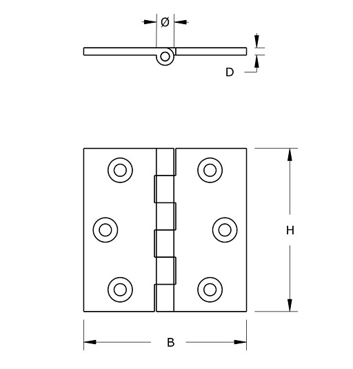 Smalscharnier 40x40 mm massief messing