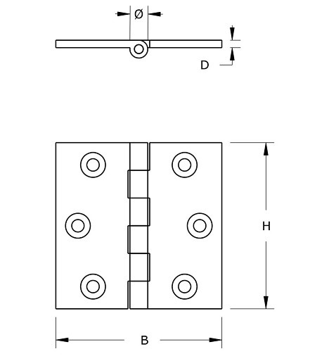 Smalscharnier 60x50 mm massief messing