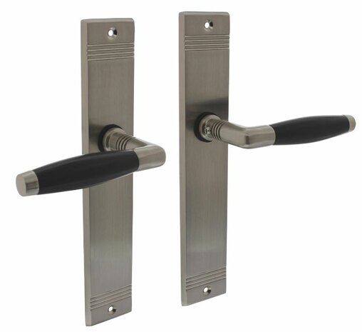 Intersteel deurklink Ton basic met schild blind rechthoekig met rillen 235x43mm nikkel mat/zwart