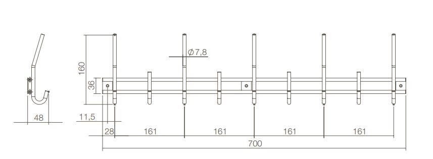 Intersteel garderobe 9 haken rvs - Afbeelding 2