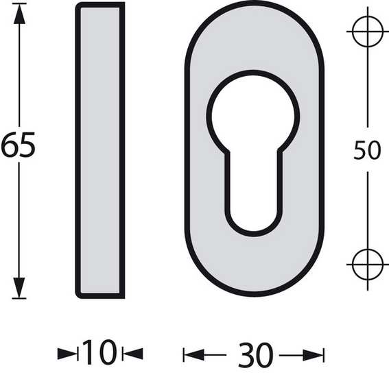 Intersteel cilinderrozetten verdekt ovaal 65x30x10mm rvs
