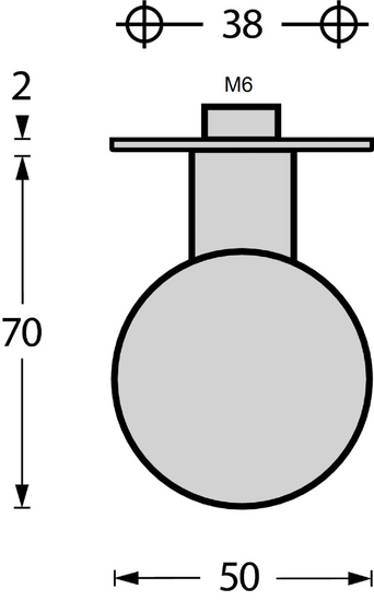 Intersteel knop bol vast op rozet 2mm rvs - Afbeelding 2