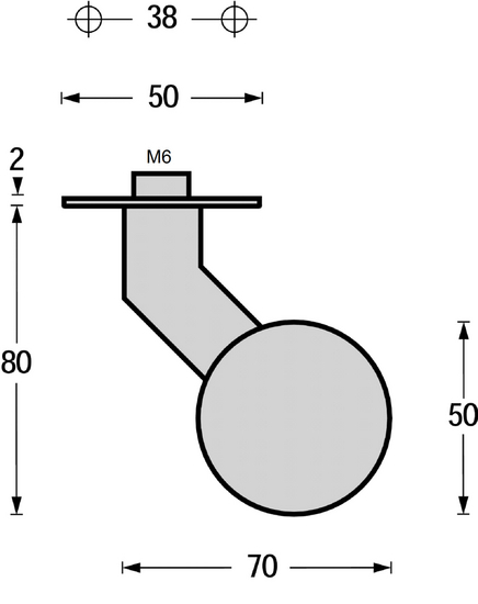 Intersteel knop bol/schuin vast op rozet plat 2mm rvs - Afbeelding 2