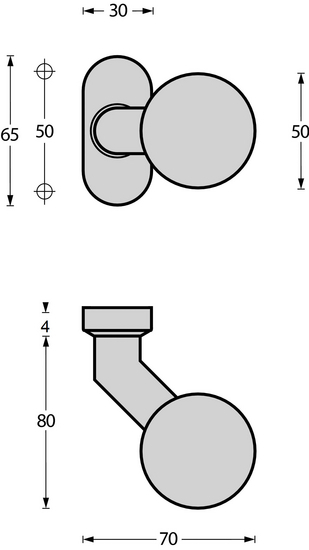 Intersteel knop bol/schuin vast op rozet ovaal 4mm rvs - Afbeelding 2