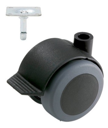 Meubelwiel Zwart Zacht + Rem 50 mm met Bevestigingsplaat