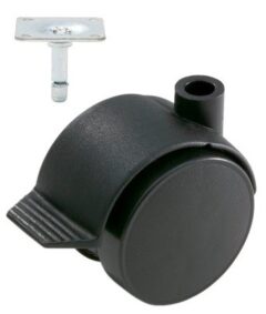 Meubelwiel Zwart Hard + Rem 50 mm met Bevestigingsplaat