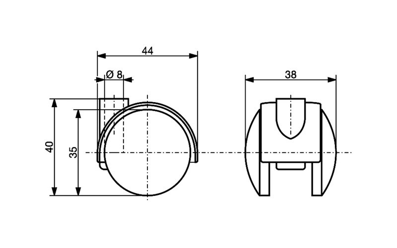 Meubelwiel Zilver Kunststof 35 mm Stift M10 - Afbeelding 2