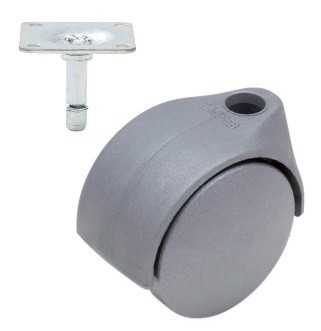 Meubelwiel Zilver Kunststof 40 mm met Bevestigingsplaat