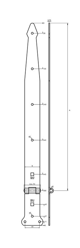 Kist scharnier 500 x 35 mm staal gegalvaniseerd - Afbeelding 2