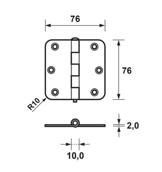 AXA Scharnier 76x76x2 met afgeronde hoeken 1105