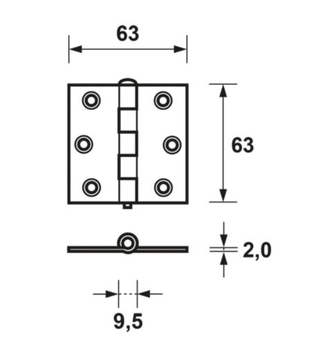 AXA Ongelagerd scharnier 63x63x2 met losse pen