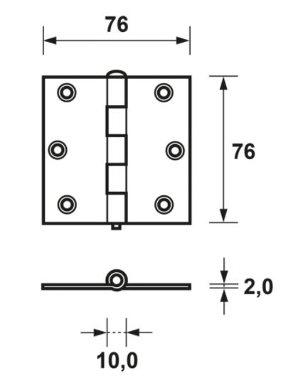 AXA Ongelagerd scharnier 76x76x2 met rechte hoeken