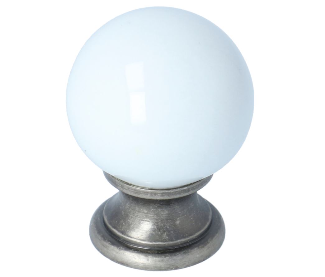 Knop wit porselein met oud grijs