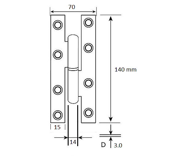 DX Franse Paumellescharnier 140 x 70 mm rechts staal verzinkt - Afbeelding 2