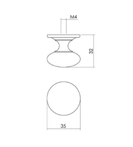 Intersteel knop paddestoel met achterplaat 35mm messing gelakt - Afbeelding 2