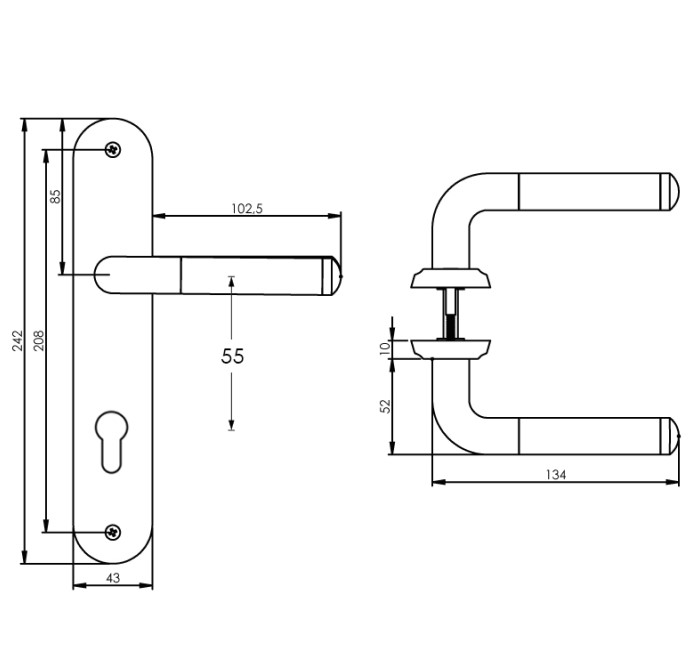 Intersteel deurklink Agatha op langschild PC55 chroom/mat nikkel - Afbeelding 2